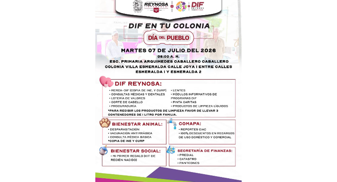 INVITA DIF-REYNOSA A BRIGADA DE SERVICIOS GRATUITOS A LA COLONIA VILLA ESMERALDA